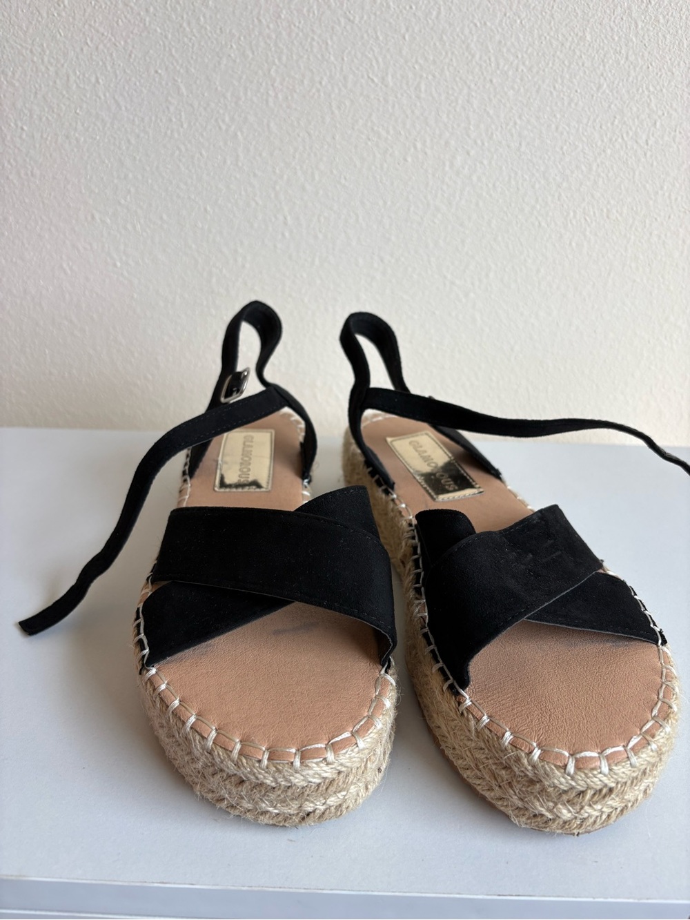 Black Espadrille Platform Sandal with Ankle Tie - Women